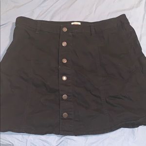 Black denim front button skirt